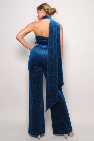 Scarf Top Glitter Velvet Jumpsuit Look Up Deals