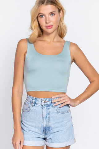 Scoop Neck 2 Ply Crop Tank Top Look Up Deals