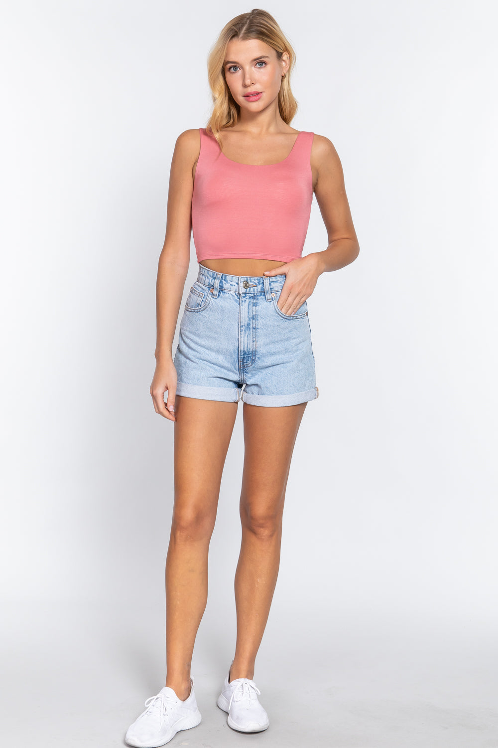 Scoop Neck 2 Ply Crop Tank Top Look Up Deals