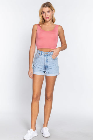 Scoop Neck 2 Ply Crop Tank Top Look Up Deals