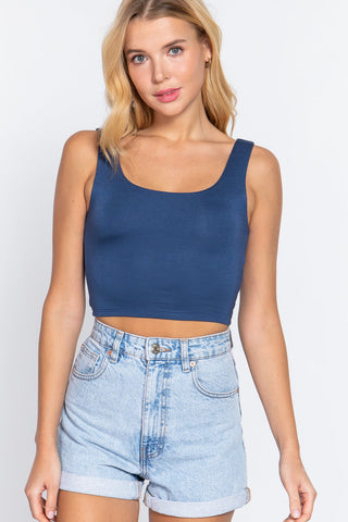 Scoop Neck 2 Ply Crop Tank Top Look Up Deals