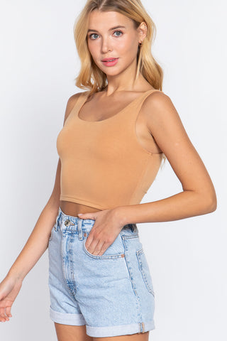 Scoop Neck 2 Ply Crop Tank Top Look Up Deals