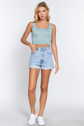 Scoop Neck 2 Ply Crop Tank Top Look Up Deals