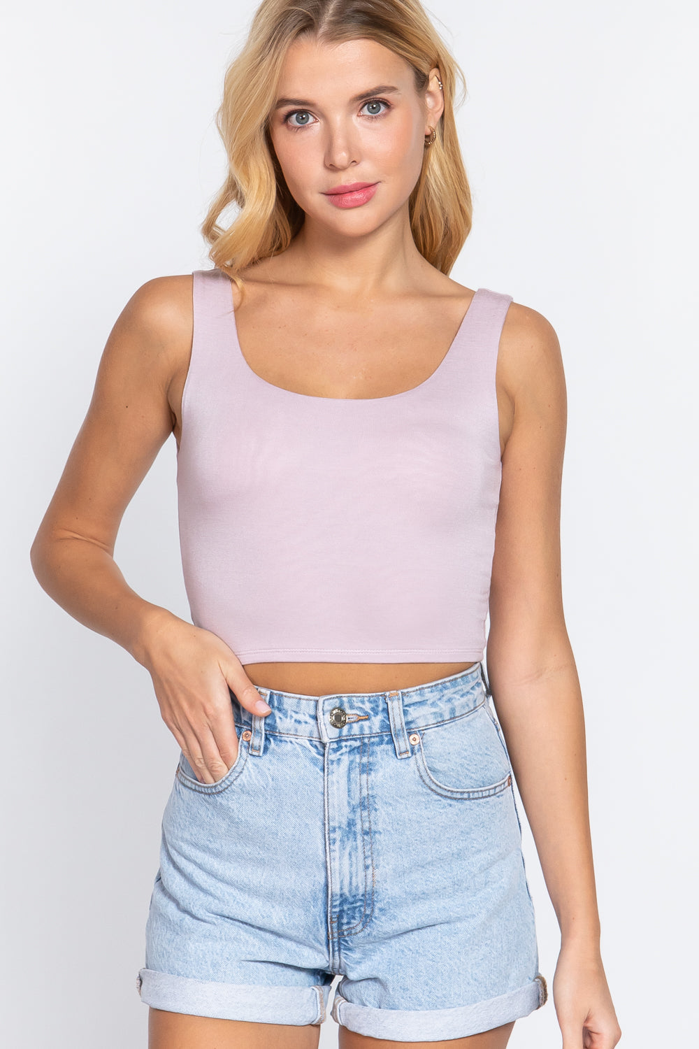 Scoop Neck 2 Ply Crop Tank Top Look Up Deals