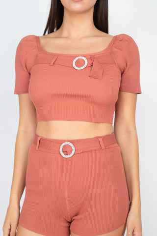 Scoop Neck Crop Top And Ribbed Shorts Look Up Deals