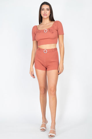 Scoop Neck Crop Top And Ribbed Shorts Look Up Deals