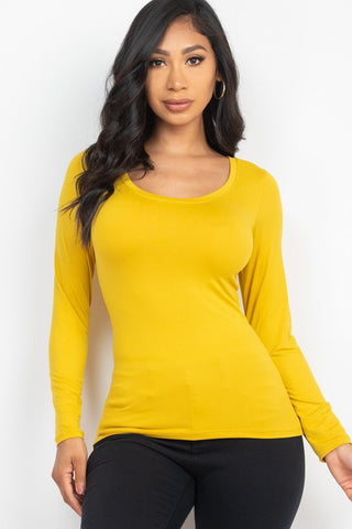 Scoop Neck Solid Long Sleeve Cozy Top Look Up Deals