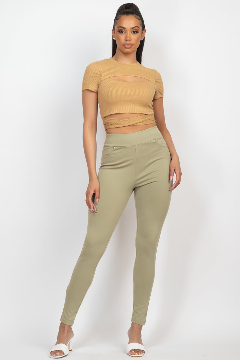 Self-tie Ribbon Front Cutout Crop Top Look Up Deals