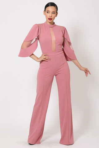 Semi Sheer Mesh Contrast Bodice Jumpsuit Look Up Deals