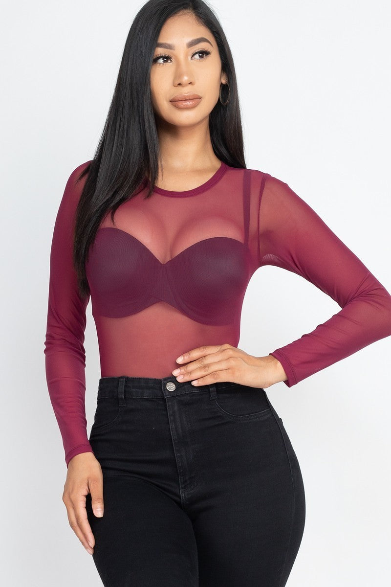 Sexy Sheer Mesh Long Sleeve Bodysuit Look Up Deals