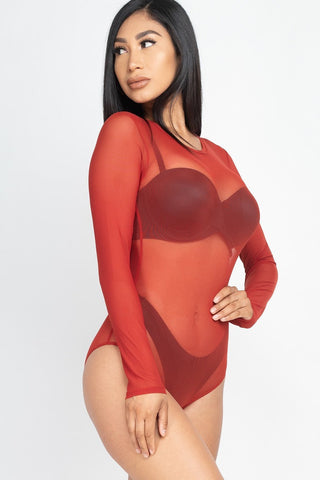 Sexy Sheer Mesh Long Sleeve Bodysuit Look Up Deals