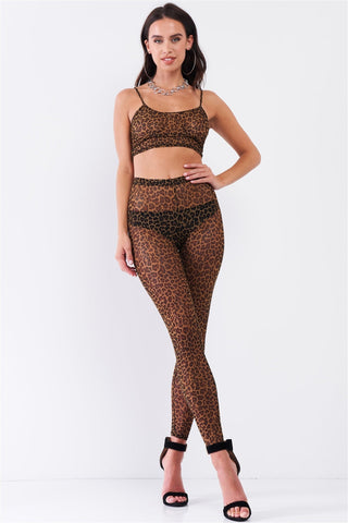 Sexy Sheer Mesh Sleeveless Crop Top & High Waist Legging Set Look Up Deals