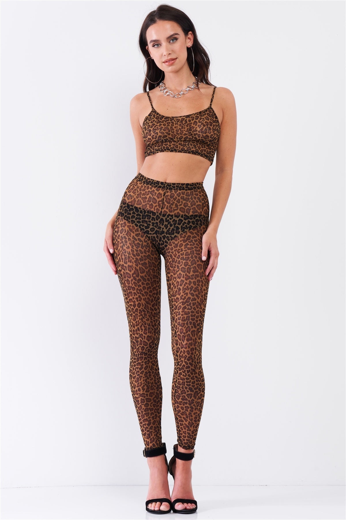 Sexy Sheer Mesh Sleeveless Crop Top & High Waist Legging Set Look Up Deals