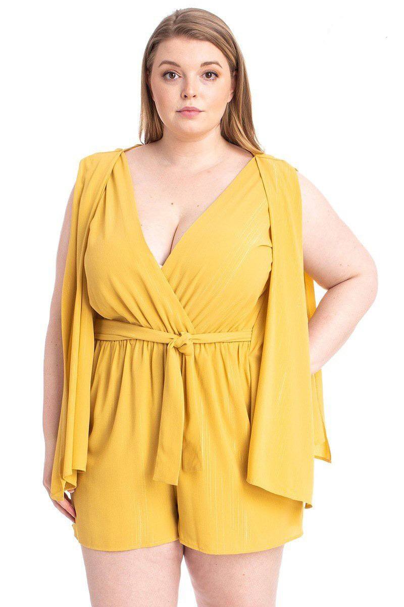 Shimmer Fabric Draped Open Sleeve Romper Look Up Deals