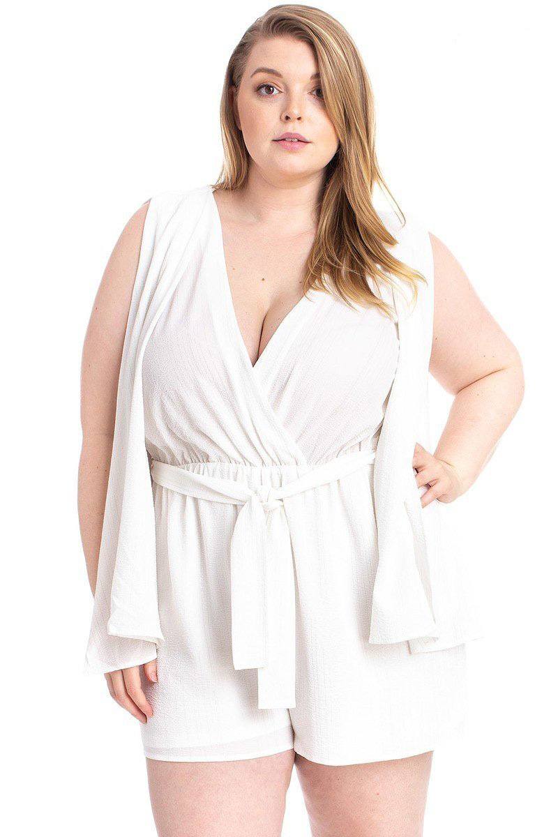 Shimmer Fabric Draped Open Sleeve Romper Look Up Deals