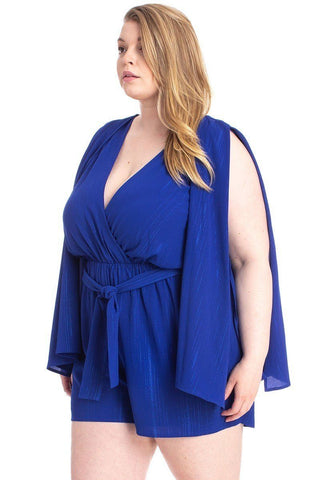 Shimmer Fabric Draped Open Sleeve Romper Look Up Deals