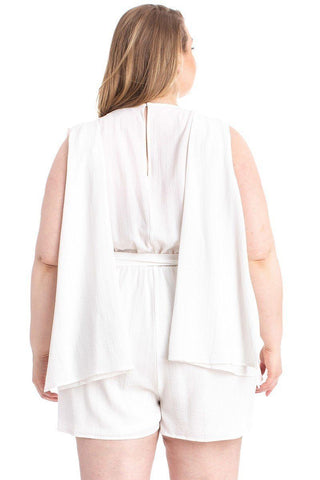 Shimmer Fabric Draped Open Sleeve Romper Look Up Deals