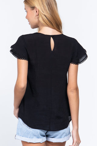 Short Cap Ruffl Slv Woven Top Look Up Deals