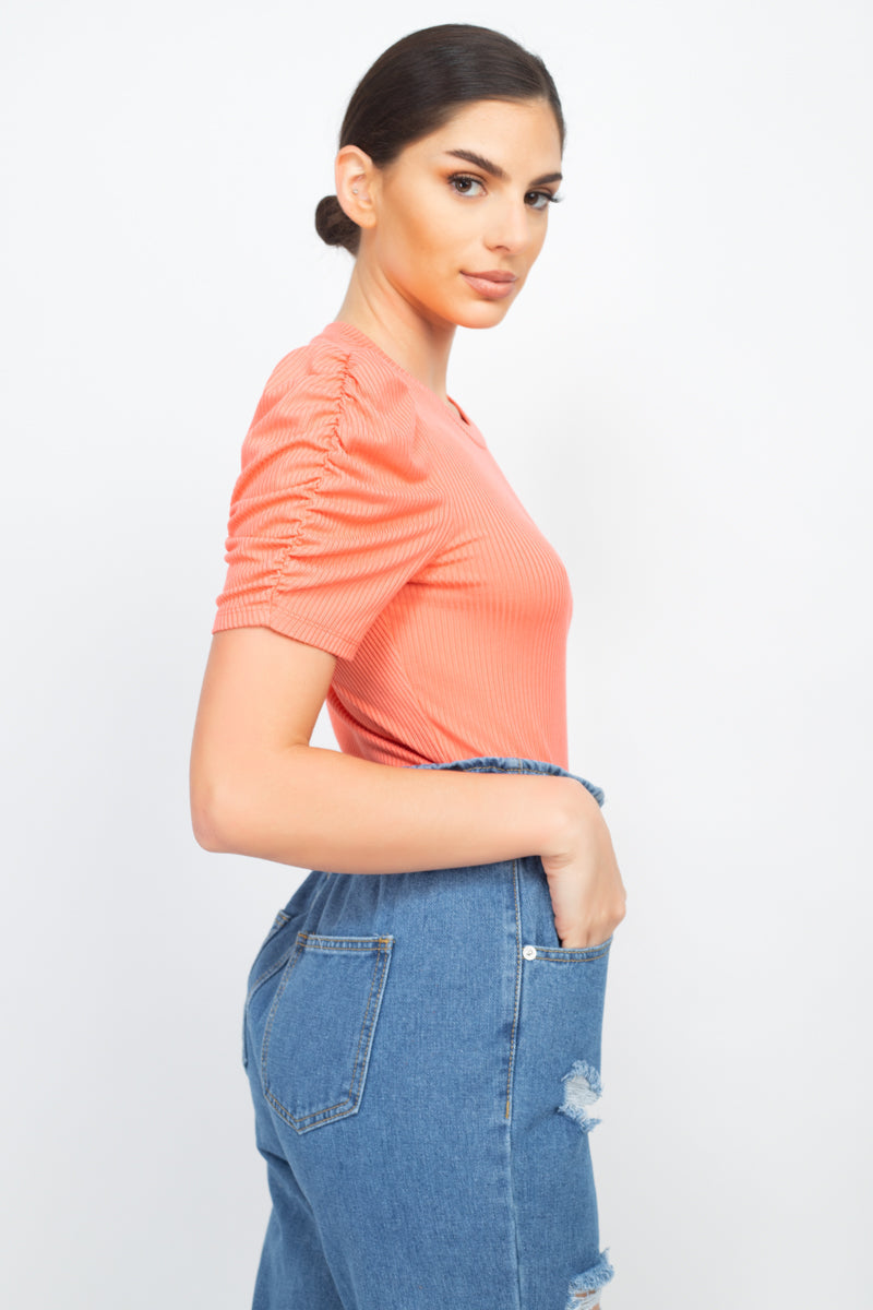 Short Ruching Sleeve Top Look Up Deals