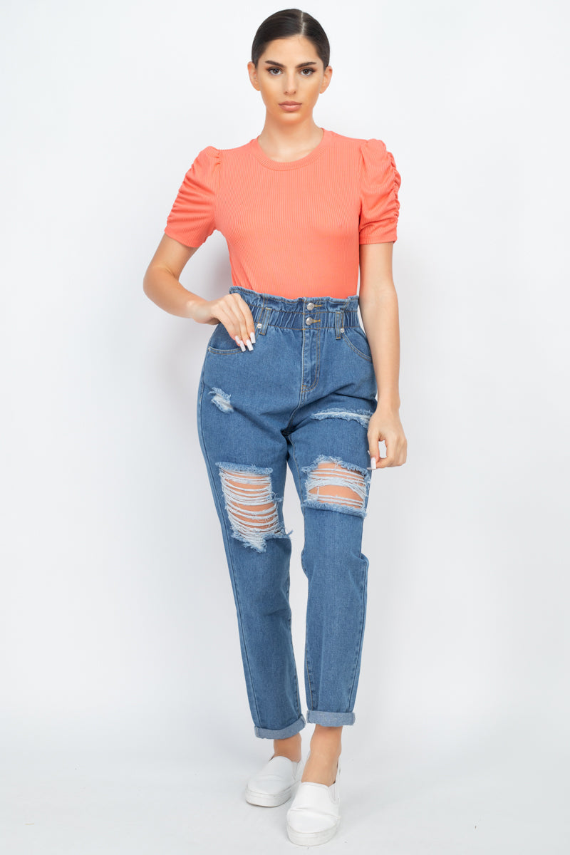 Short Ruching Sleeve Top Look Up Deals