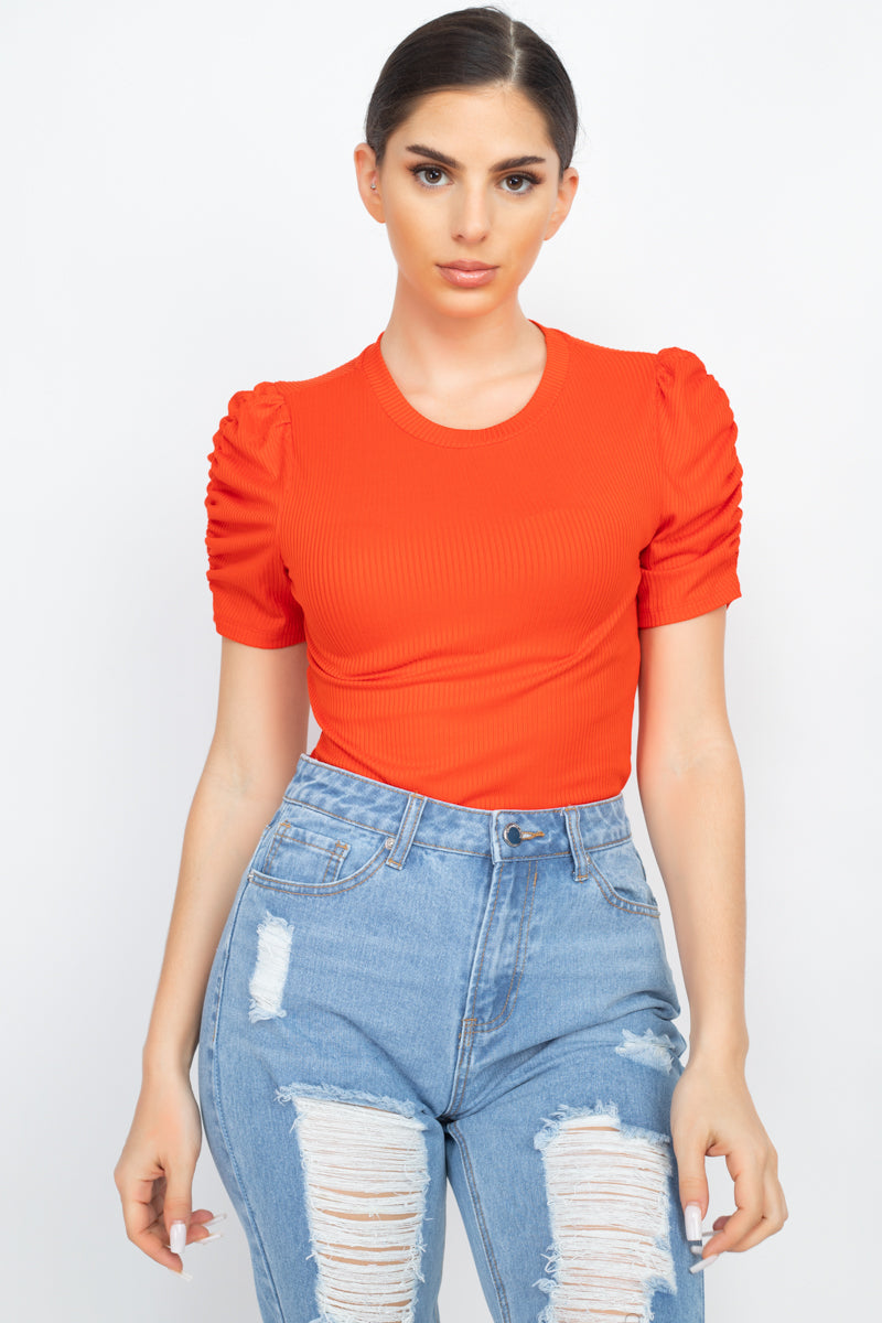 Short Ruching Sleeve Top Look Up Deals