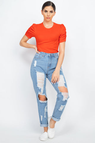 Short Ruching Sleeve Top Look Up Deals