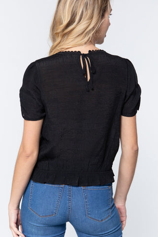 Short Shirring Slv Pleated Woven Top Look Up Deals