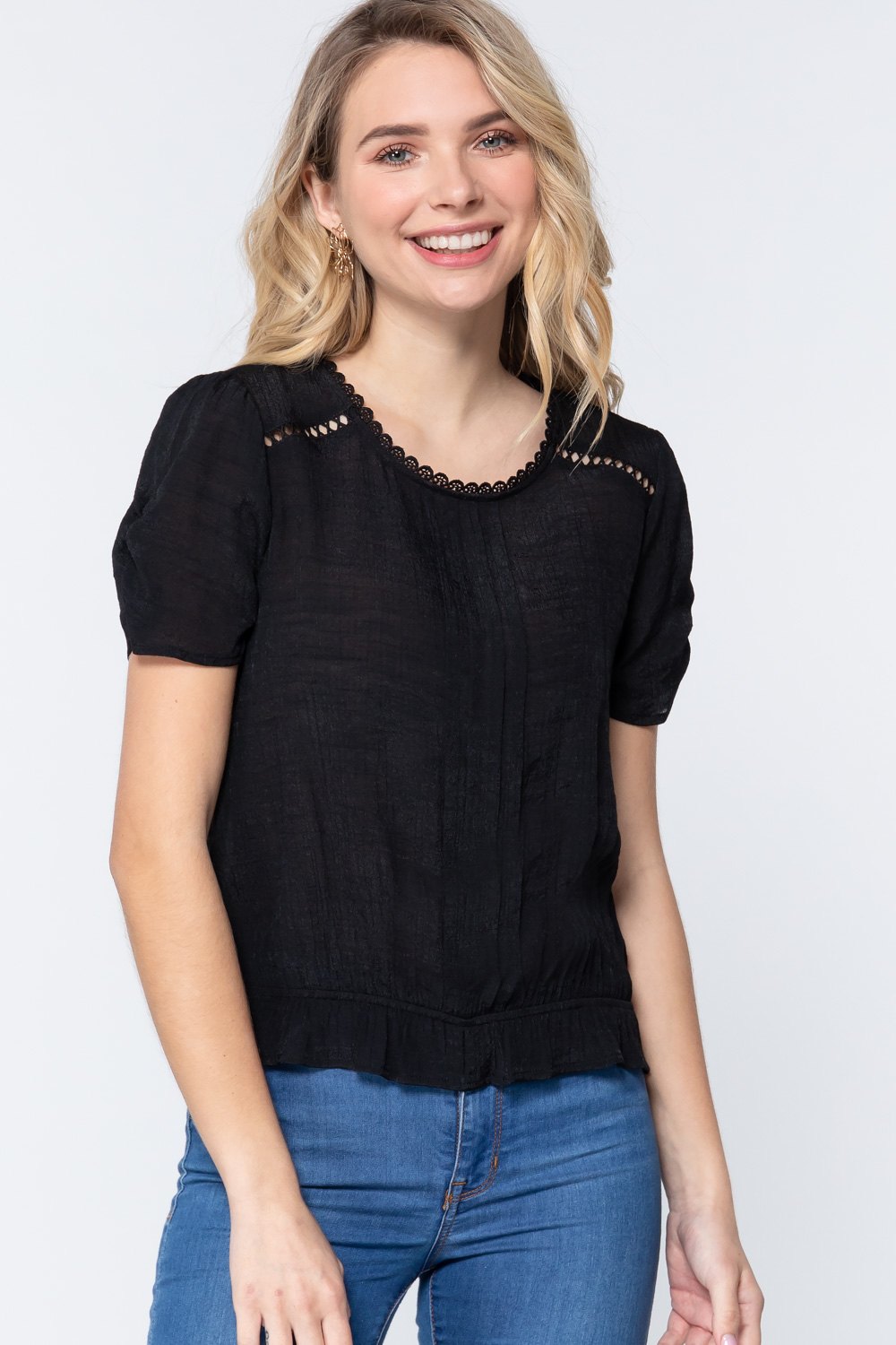 Short Shirring Slv Pleated Woven Top Look Up Deals