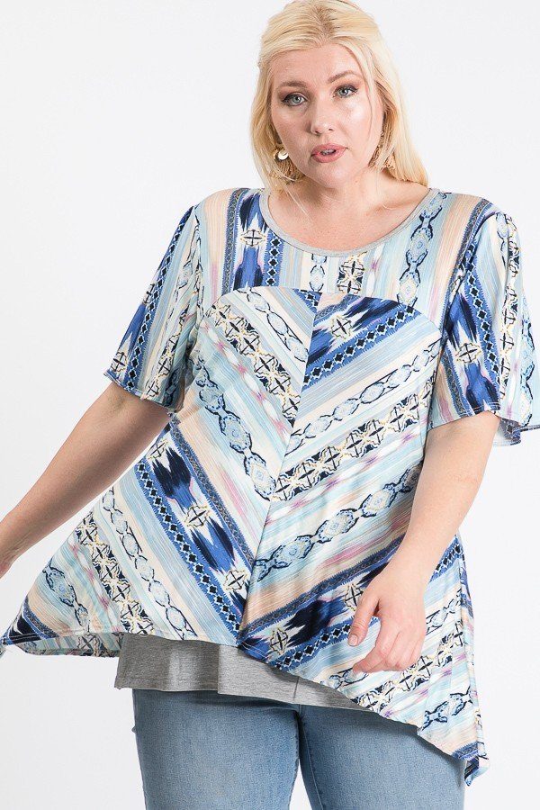 Short Sleeve Aztec Patterned Layered Top Look Up Deals