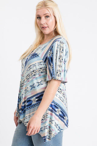 Short Sleeve Aztec Patterned Layered Top Look Up Deals