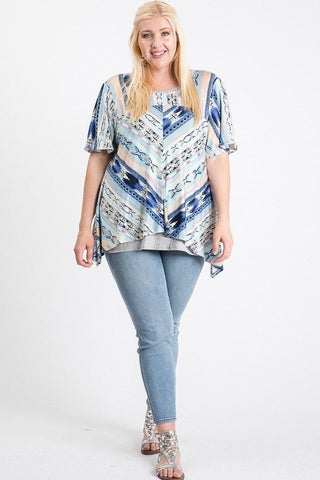 Short Sleeve Aztec Patterned Layered Top Look Up Deals