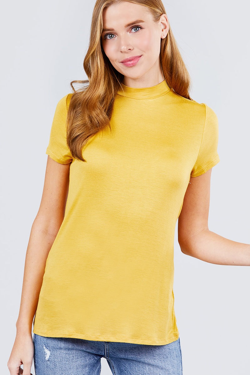 Short Sleeve Mock Neck Rayon Spandex Rib Top Look Up Deals