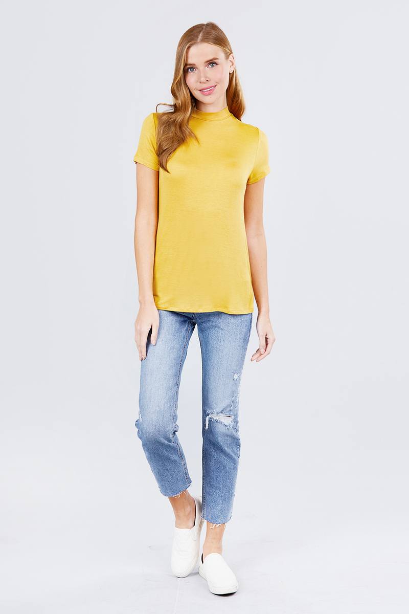 Short Sleeve Mock Neck Rayon Spandex Rib Top Look Up Deals