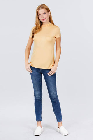 Short Sleeve Mock Neck Rayon Spandex Rib Top Look Up Deals