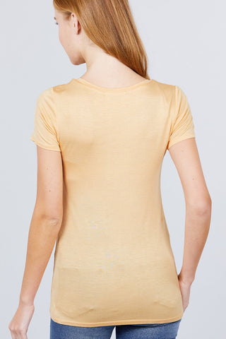 Short Sleeve Scoop Neck Top With Pocket Look Up Deals