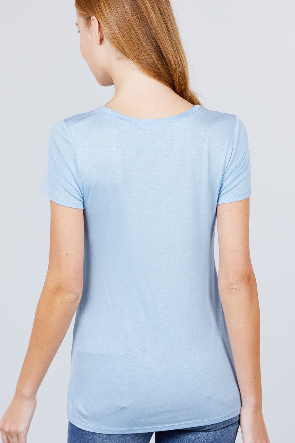 Short Sleeve Scoop Neck Top With Pocket Look Up Deals