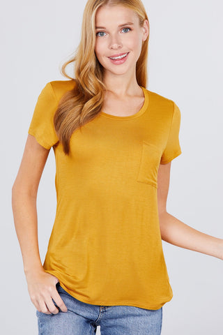 Short Sleeve Scoop Neck Top With Pocket Look Up Deals