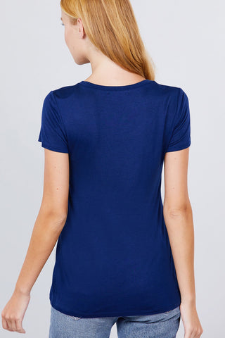 Short Sleeve Scoop Neck Top With Pocket Look Up Deals