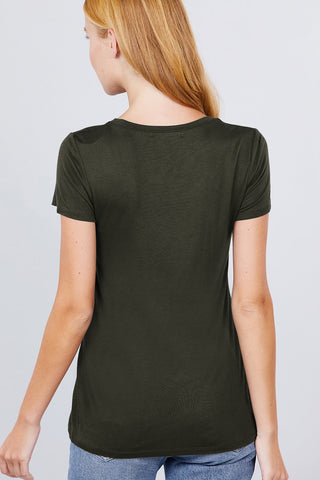 Short Sleeve Scoop Neck Top With Pocket Look Up Deals