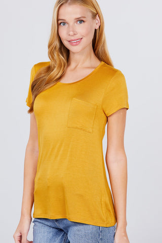 Short Sleeve Scoop Neck Top With Pocket Look Up Deals