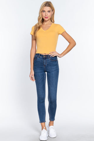 Short Sleeve V-neck Crop Top Look Up Deals