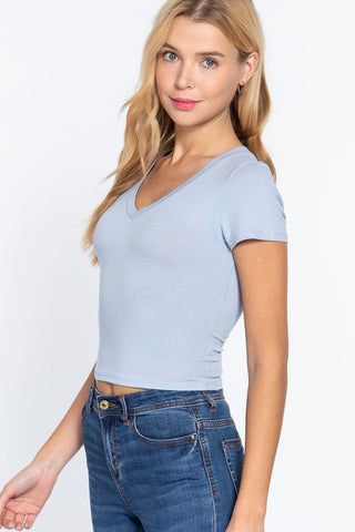 Short Sleeve V-neck Crop Top Look Up Deals