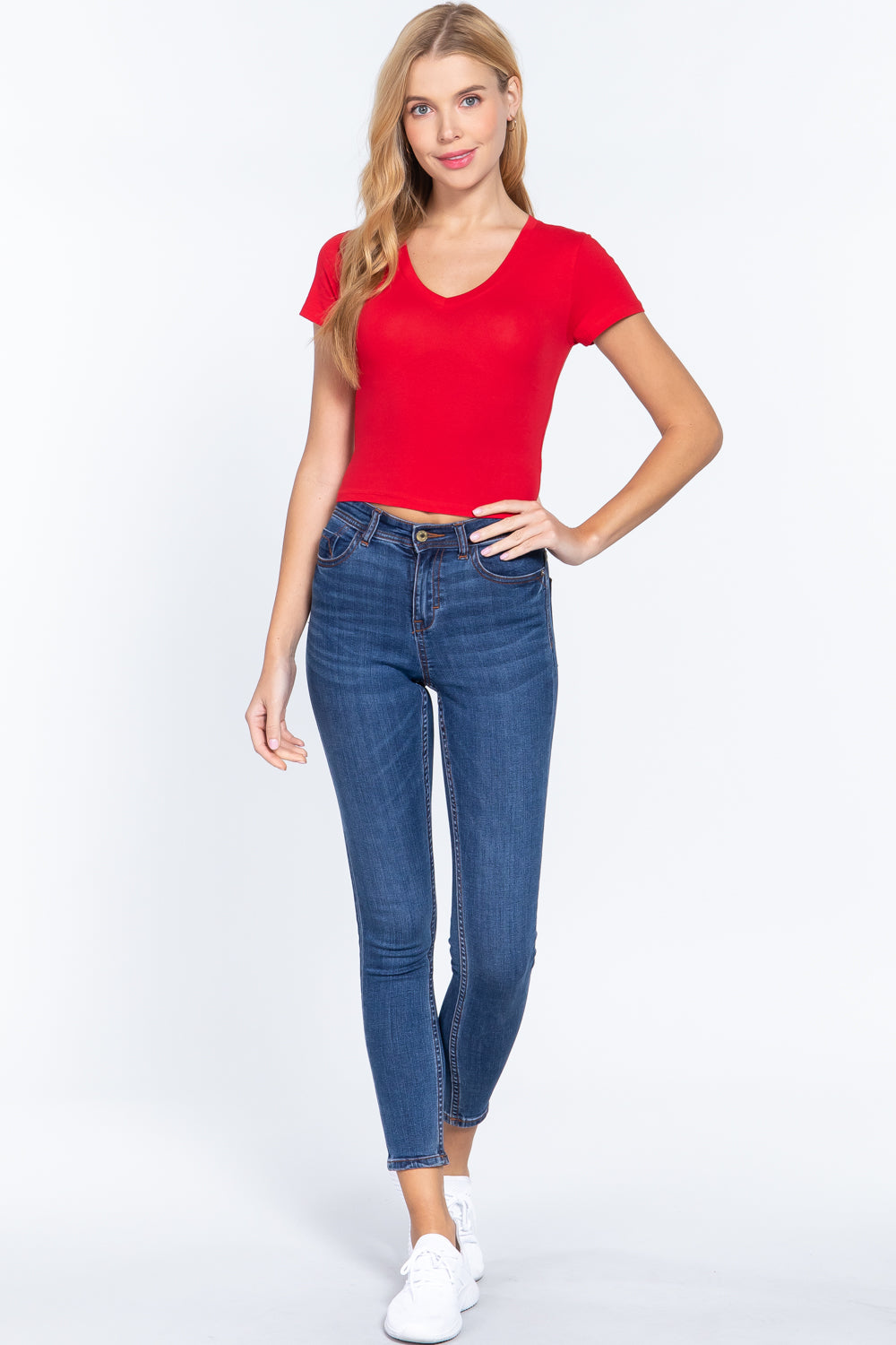 Short Sleeve V-neck Crop Top Look Up Deals