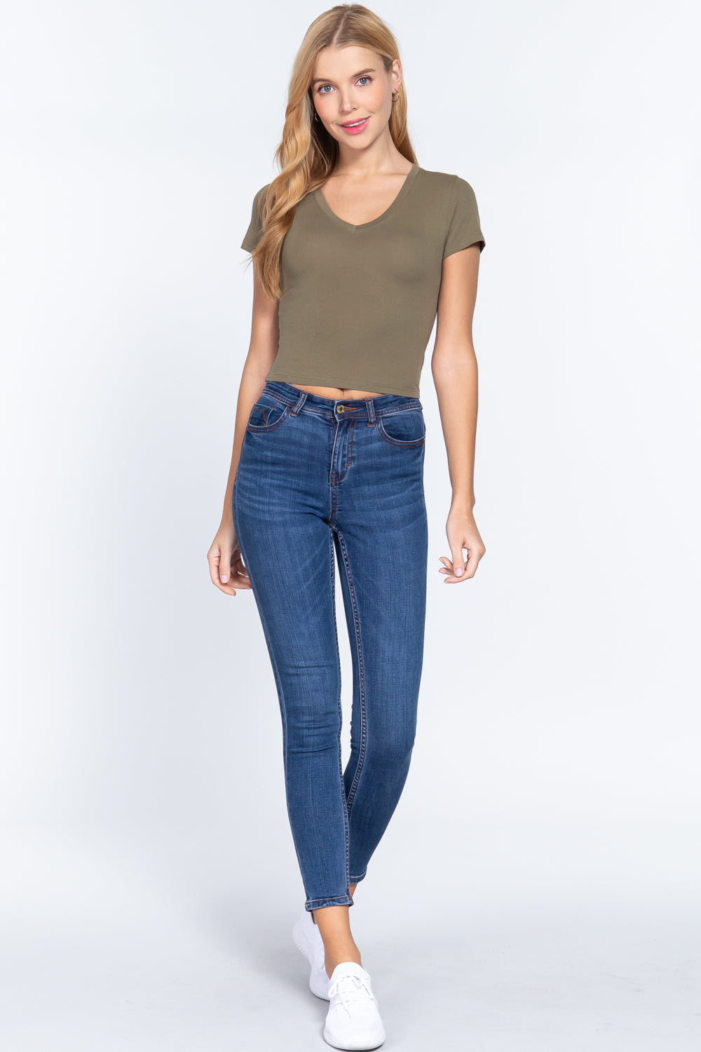 Short Sleeve V-neck Crop Top Look Up Deals