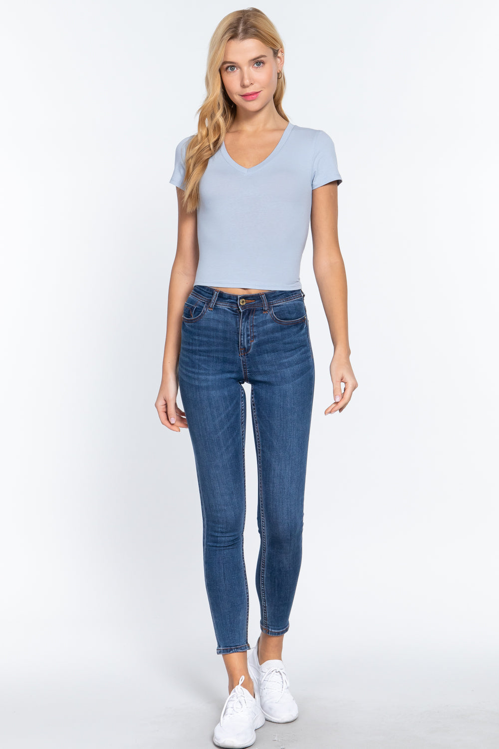 Short Sleeve V-neck Crop Top Look Up Deals