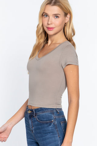 Short Sleeve V-neck Crop Top Look Up Deals