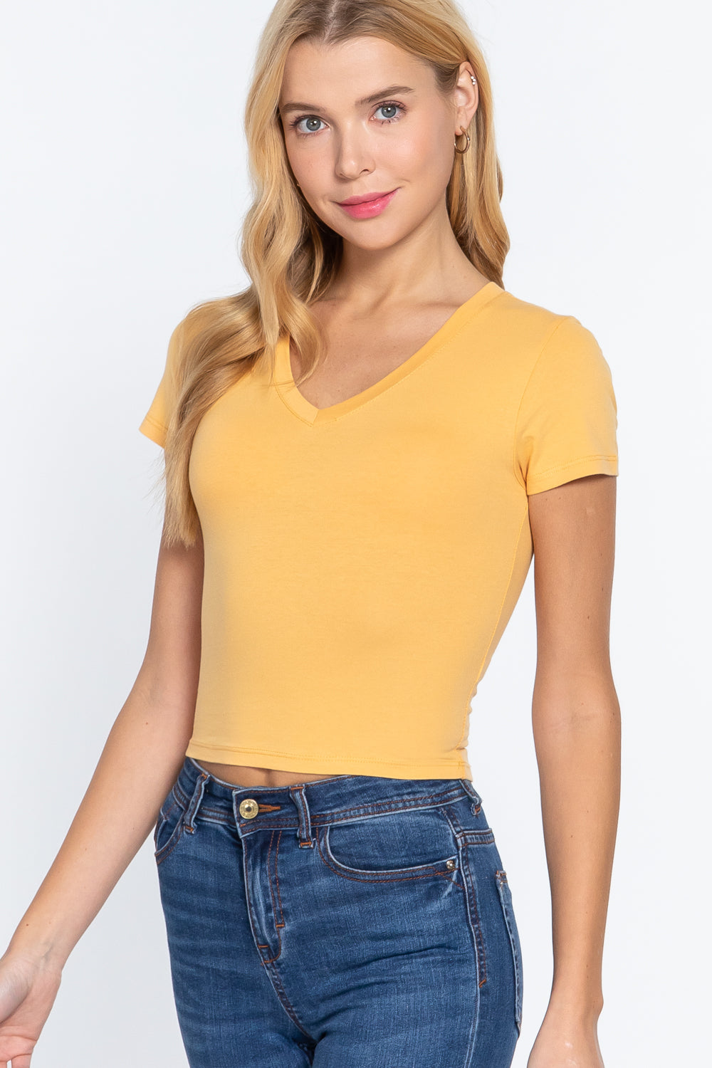 Short Sleeve V-neck Crop Top Look Up Deals