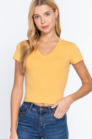 Short Sleeve V-neck Crop Top Look Up Deals