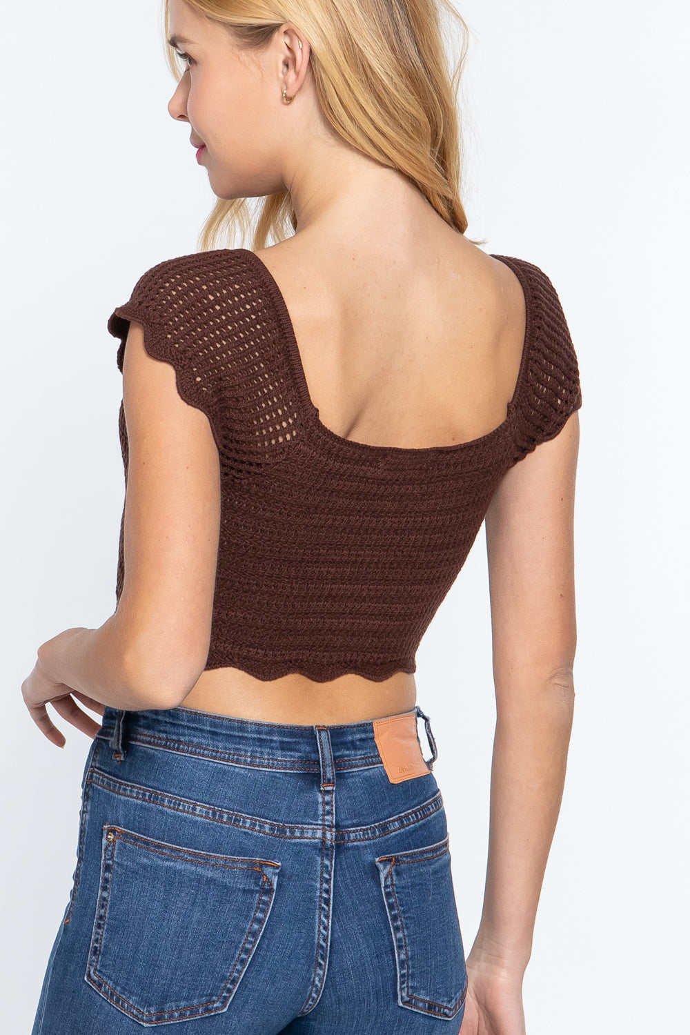 Short Sleeve V-neck Front Knot Detail Sweater Knit Crop Top Look Up Deals