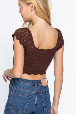 Short Sleeve V-neck Front Knot Detail Sweater Knit Crop Top Look Up Deals